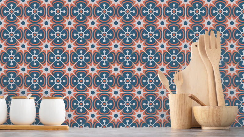 Tile Flowers - RödnBlå