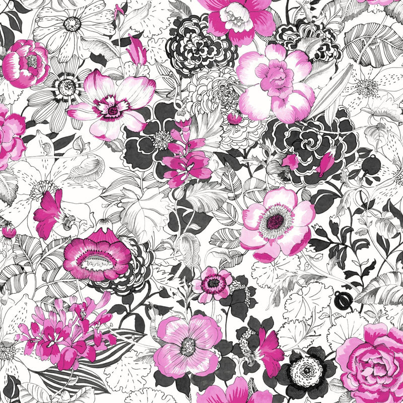 ESTAhome tapet blommor - rosa och svart - Hemmavid.se