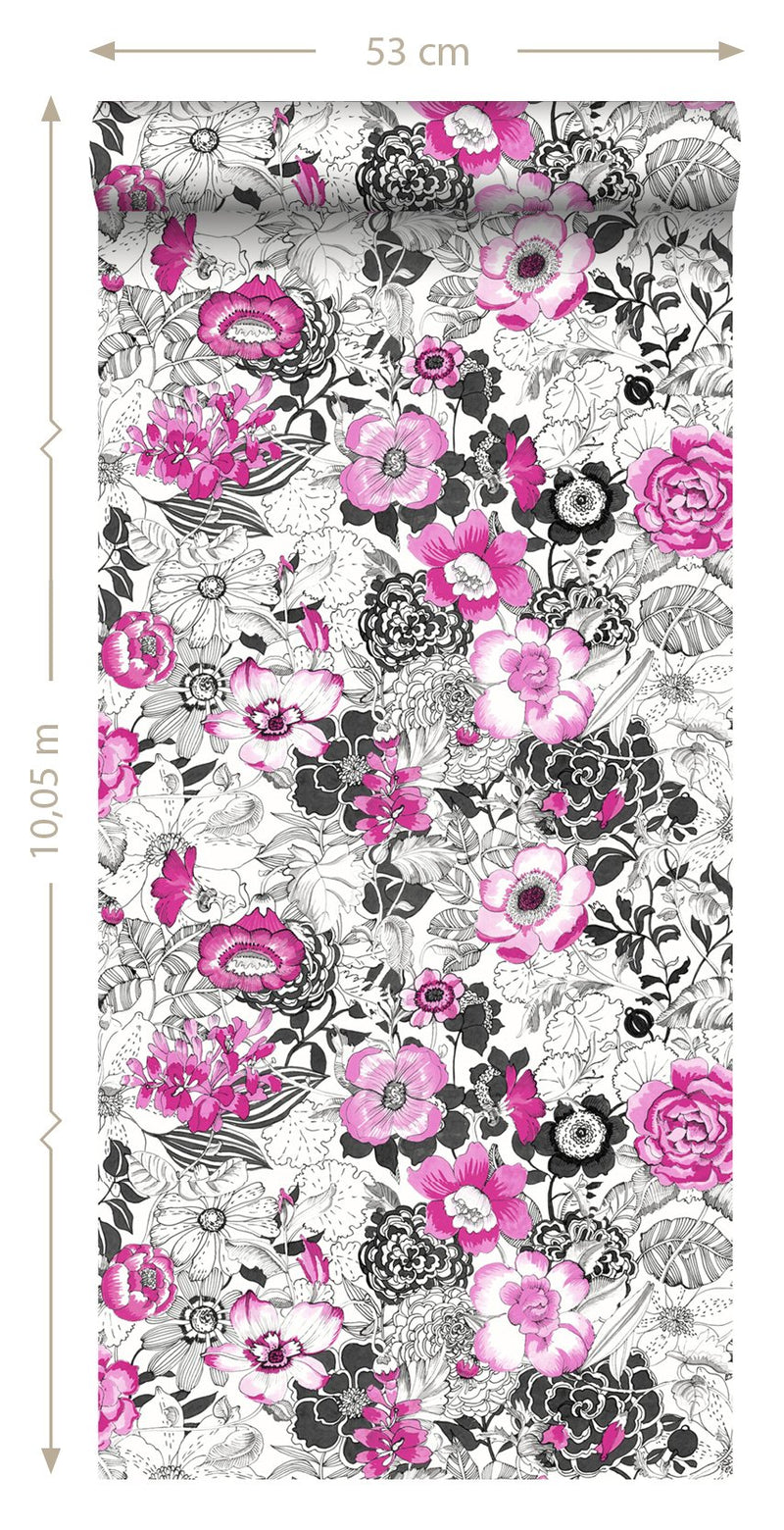 ESTAhome tapet blommor - rosa och svart - Hemmavid.se