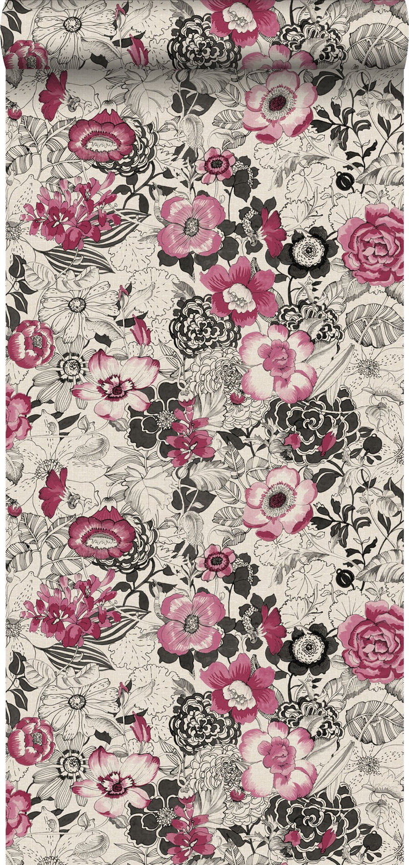 ESTAhome tapet blommor - mörkrött och beige - Hemmavid.se