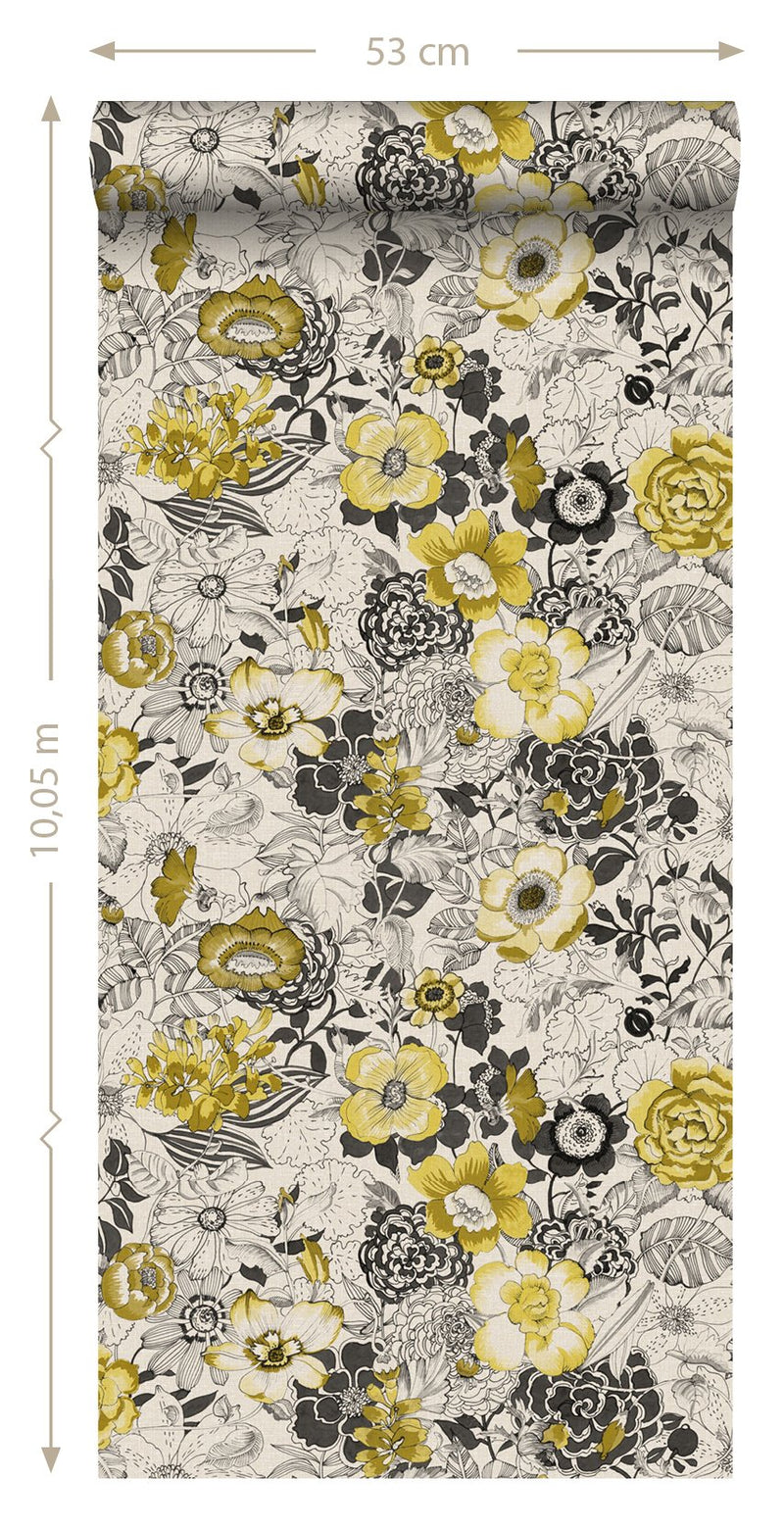 ESTAhome tapet blommor - ockra och beige - Hemmavid.se