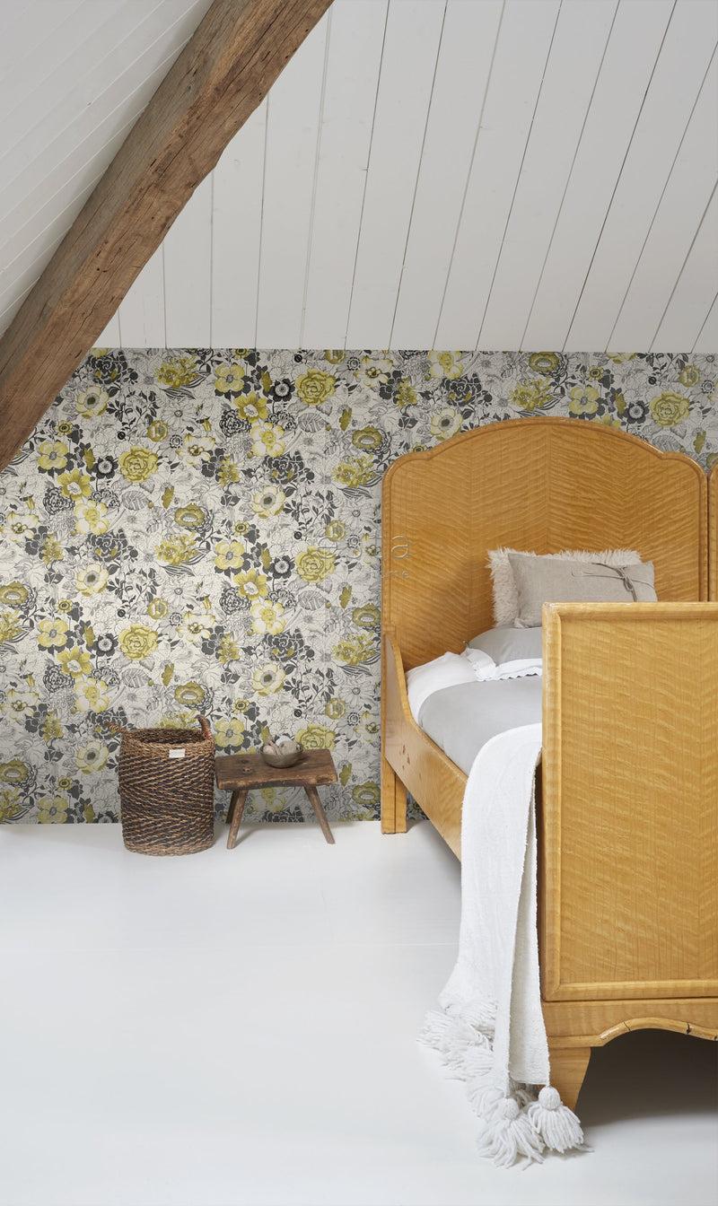 ESTAhome tapet blommor - ockra och beige - Hemmavid.se