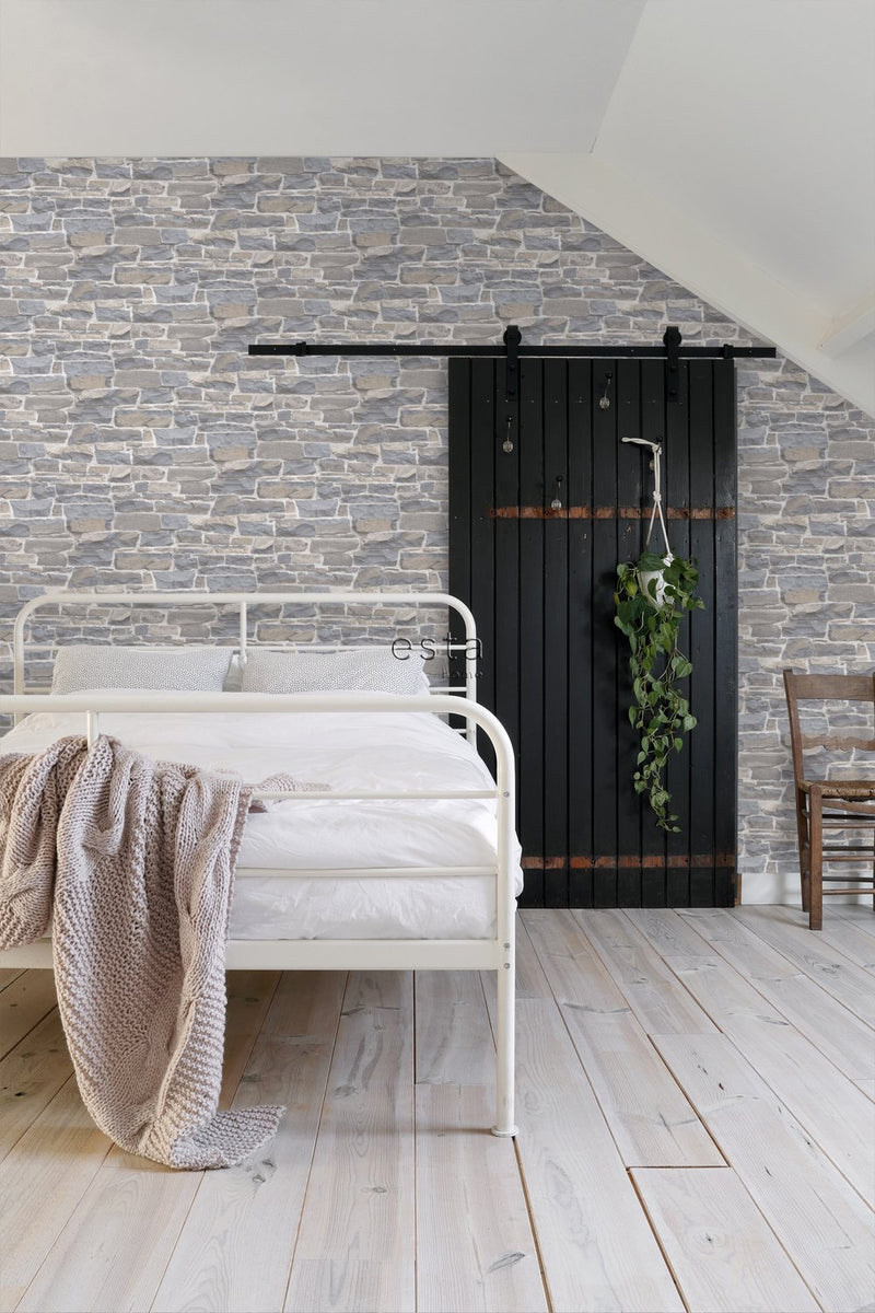 ESTAhome tapet tegelvägg - ljusgrått och beige - Hemmavid.se