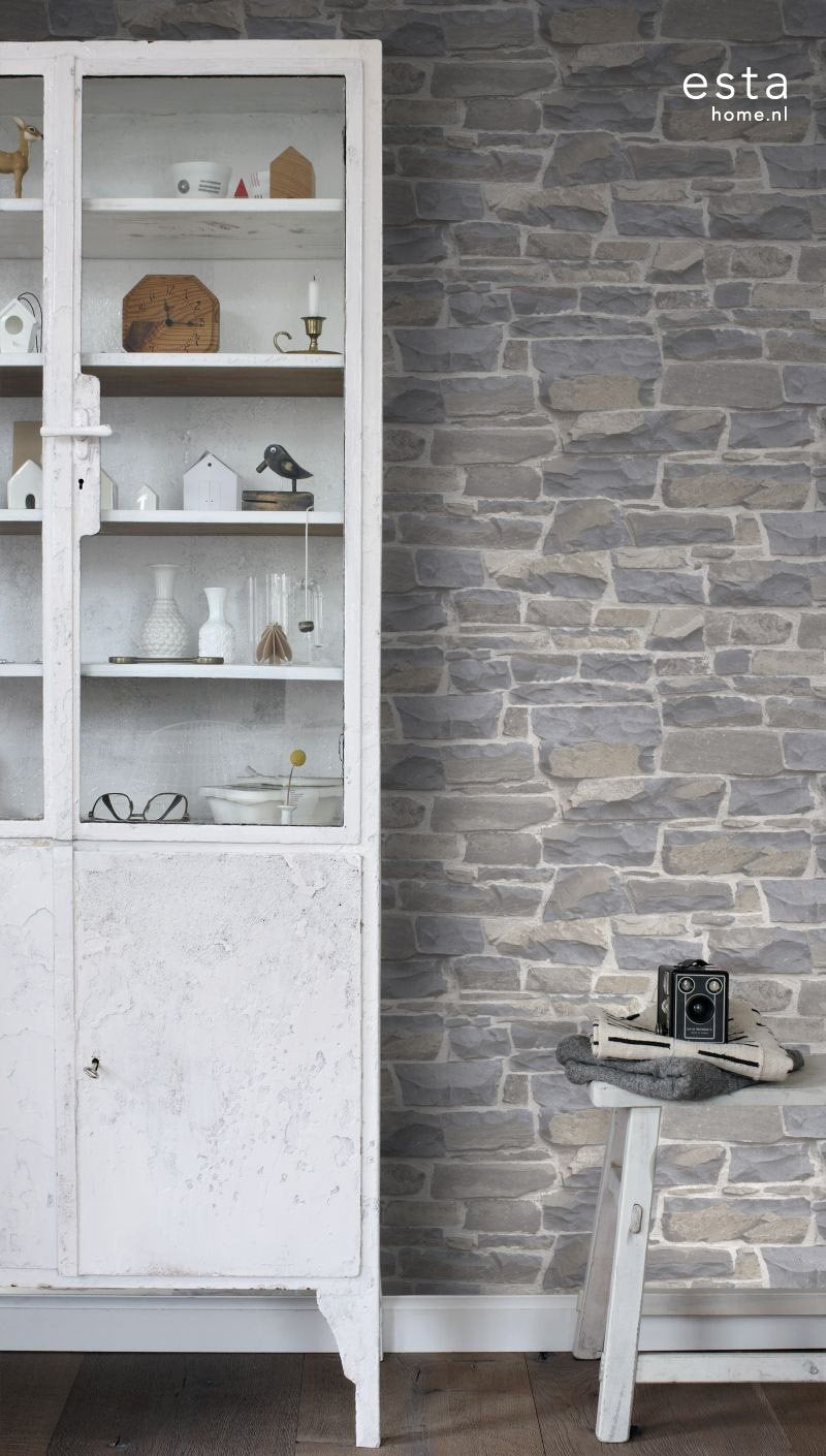 ESTAhome tapet tegelvägg - ljusgrått och beige - Hemmavid.se
