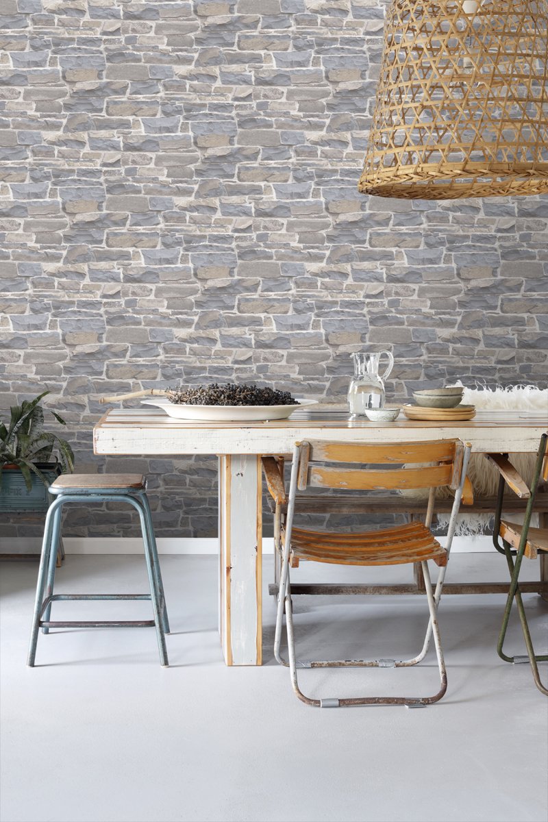 ESTAhome tapet tegelvägg - ljusgrått och beige - Hemmavid.se