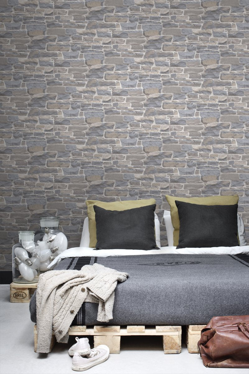 ESTAhome tapet tegelvägg - ljusgrått och beige - Hemmavid.se