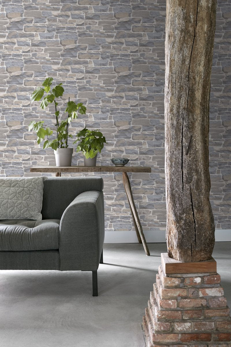 ESTAhome tapet tegelvägg - ljusgrått och beige - Hemmavid.se