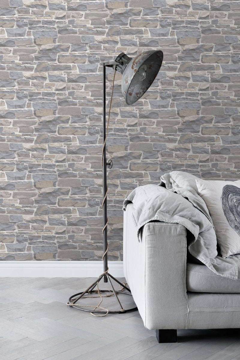 ESTAhome tapet tegelvägg - ljusgrått och beige - Hemmavid.se