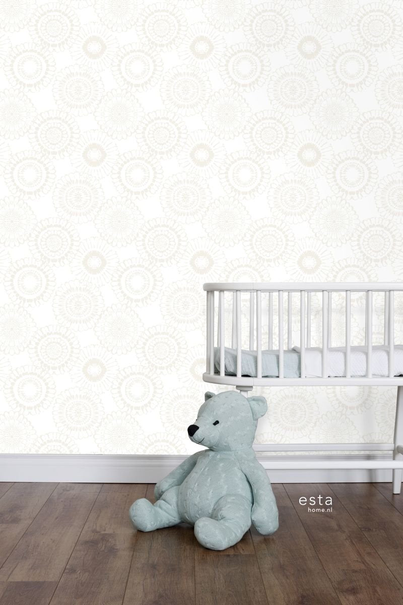 ESTAhome tapet blommor - silver och vitt - Hemmavid.se