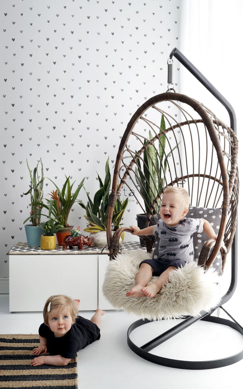 ESTAhome tapet små hjärtan - svart och vitt - Hemmavid.se
