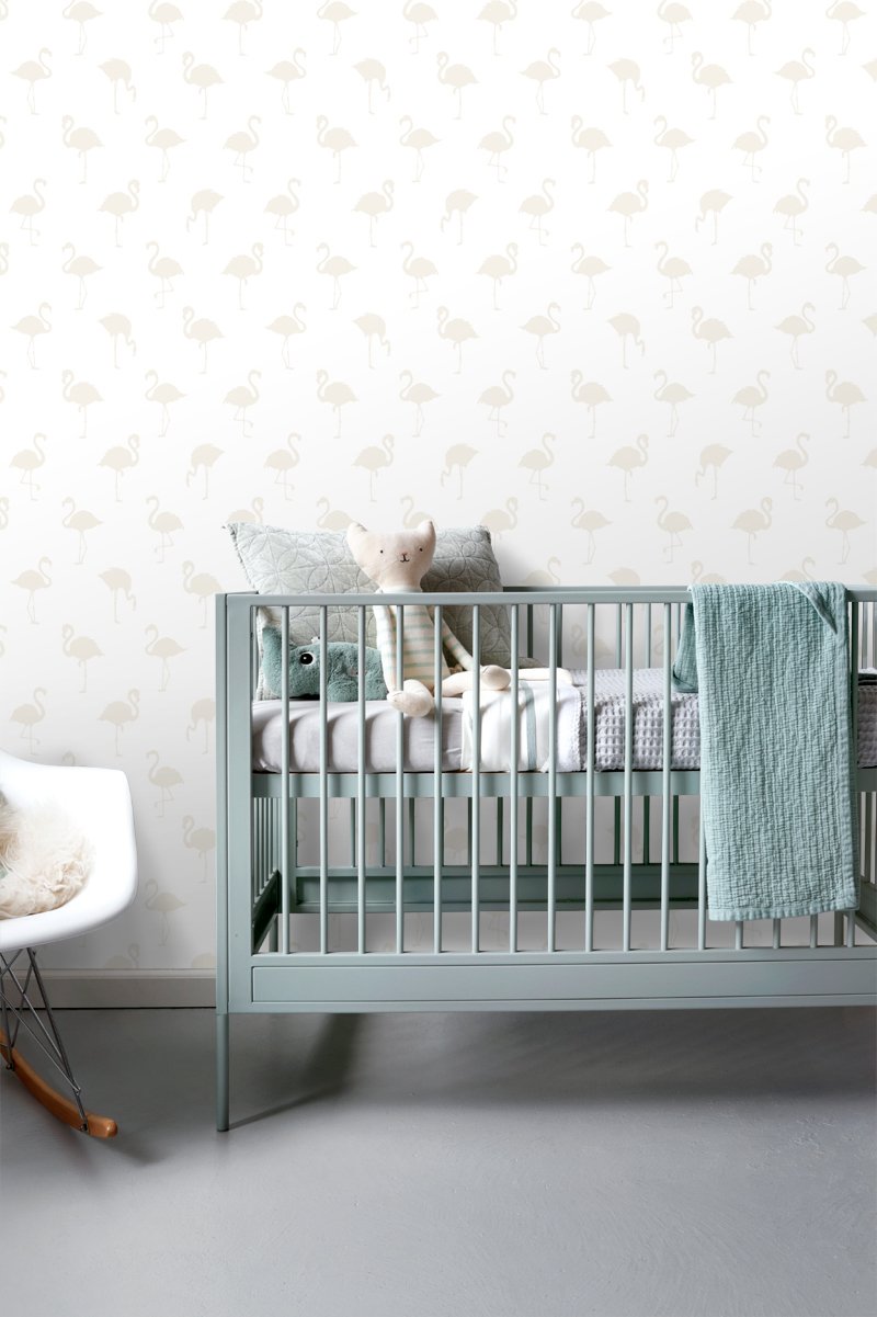 ESTAhome tapet flamingos - silver och vitt - Hemmavid.se