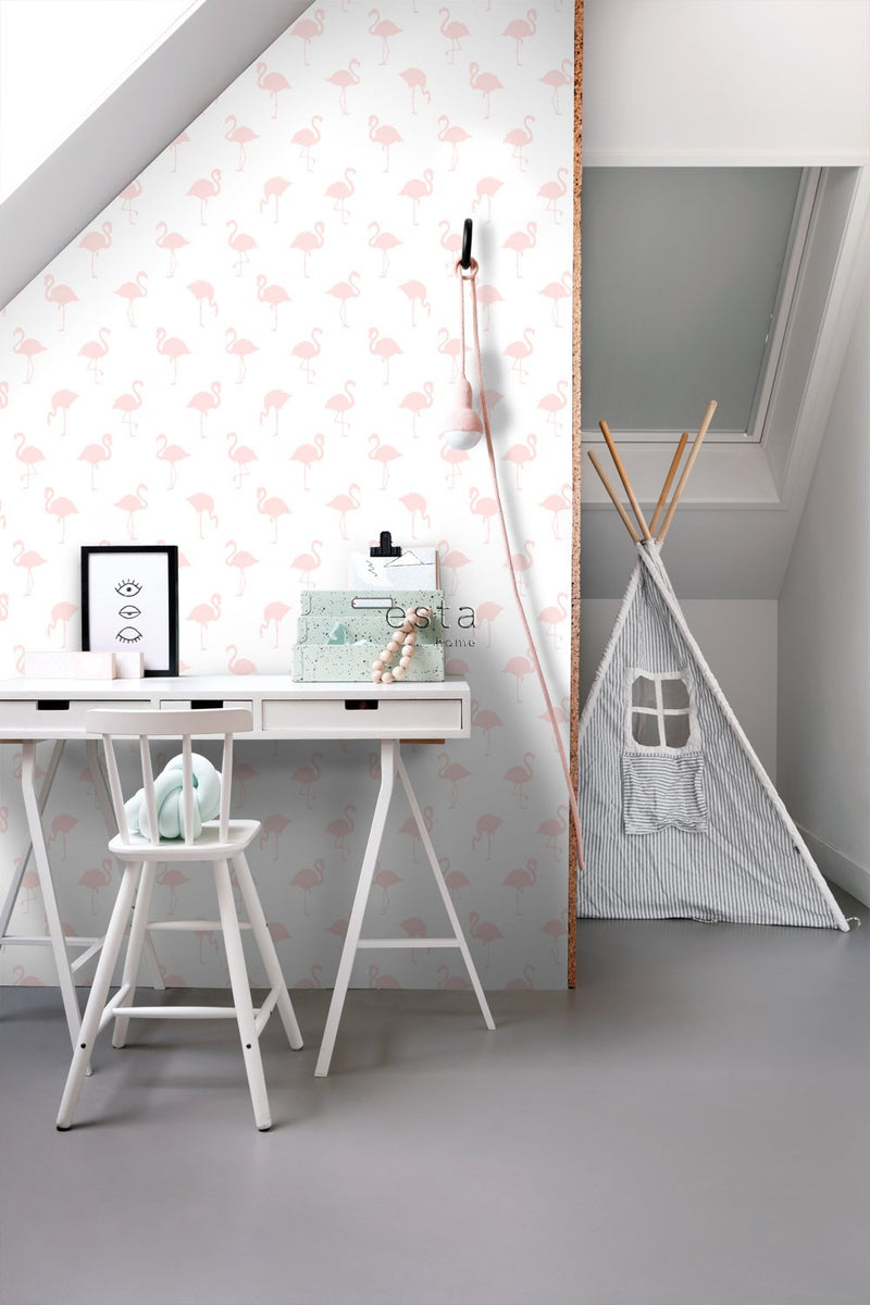 ESTAhome tapet flamingos - ljusrosa och vitt - Hemmavid.se