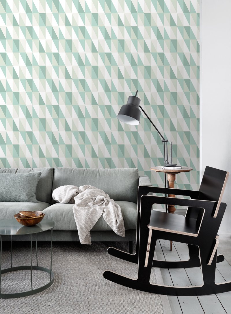 ESTAhome tapet trianglar - mintgrönt och blått - Hemmavid.se