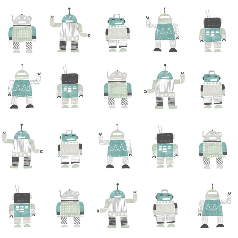 ESTAhome tapet leksaksrobotar - mintgrönt - Hemmavid.se
