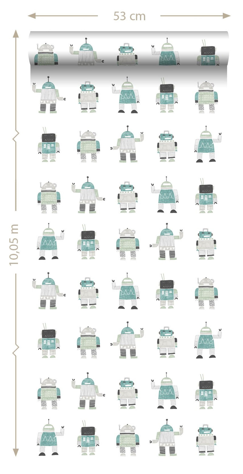 ESTAhome tapet leksaksrobotar - mintgrönt - Hemmavid.se