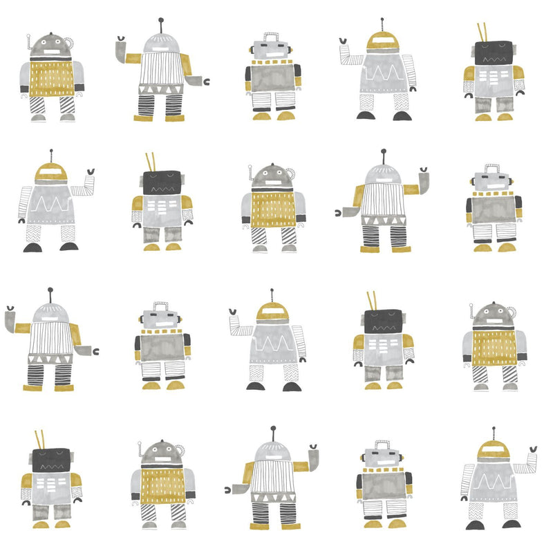 ESTAhome tapet tecknade leksaksrobotar - ockra - Hemmavid.se