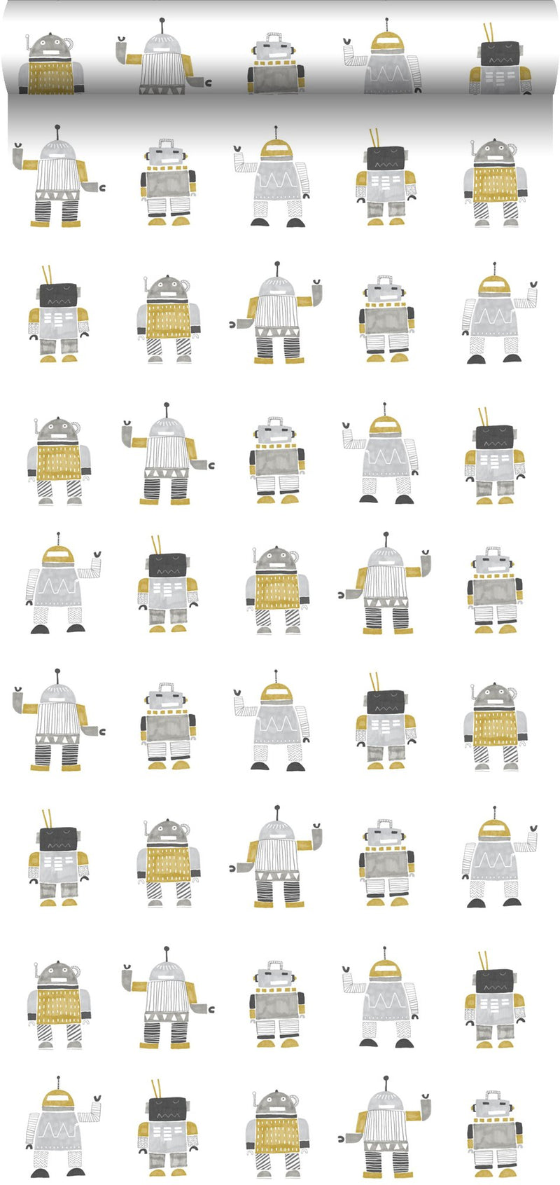 ESTAhome tapet tecknade leksaksrobotar - ockra - Hemmavid.se
