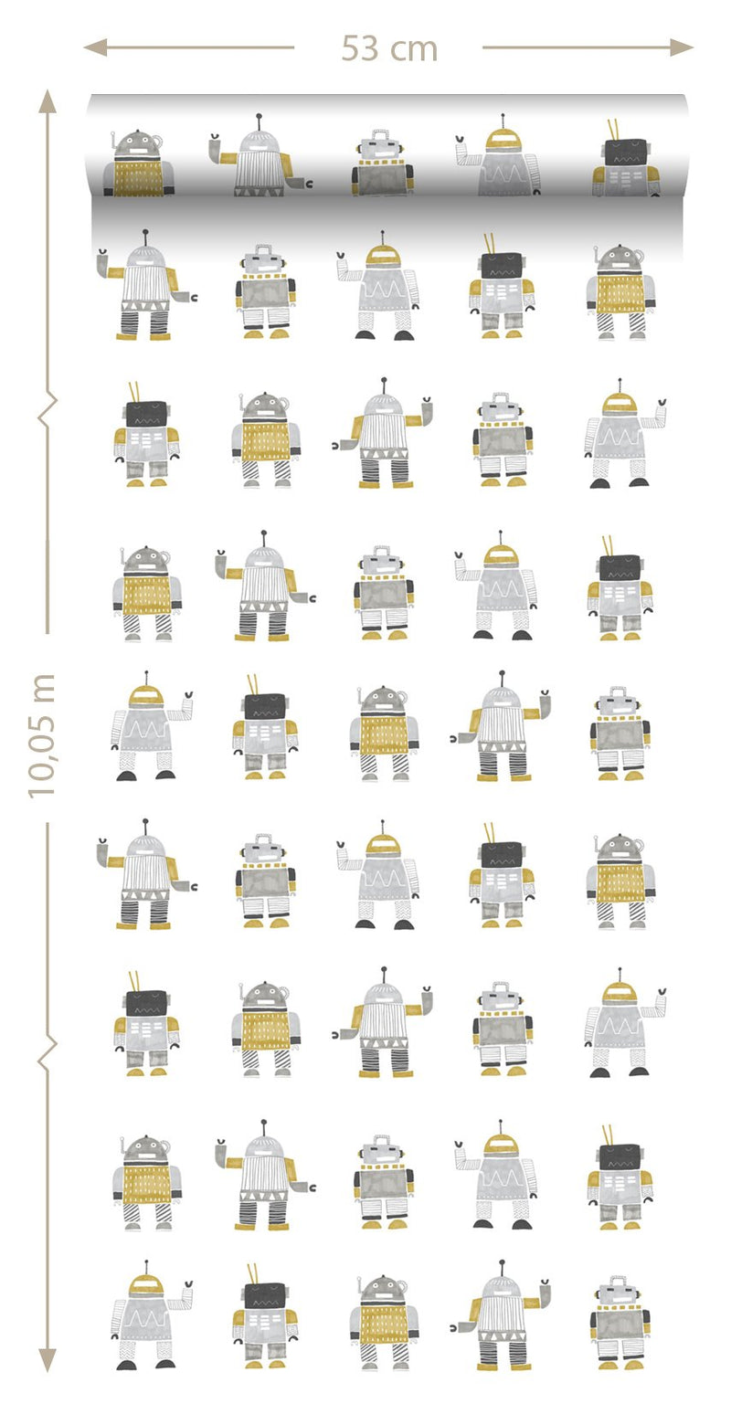ESTAhome tapet tecknade leksaksrobotar - ockra - Hemmavid.se