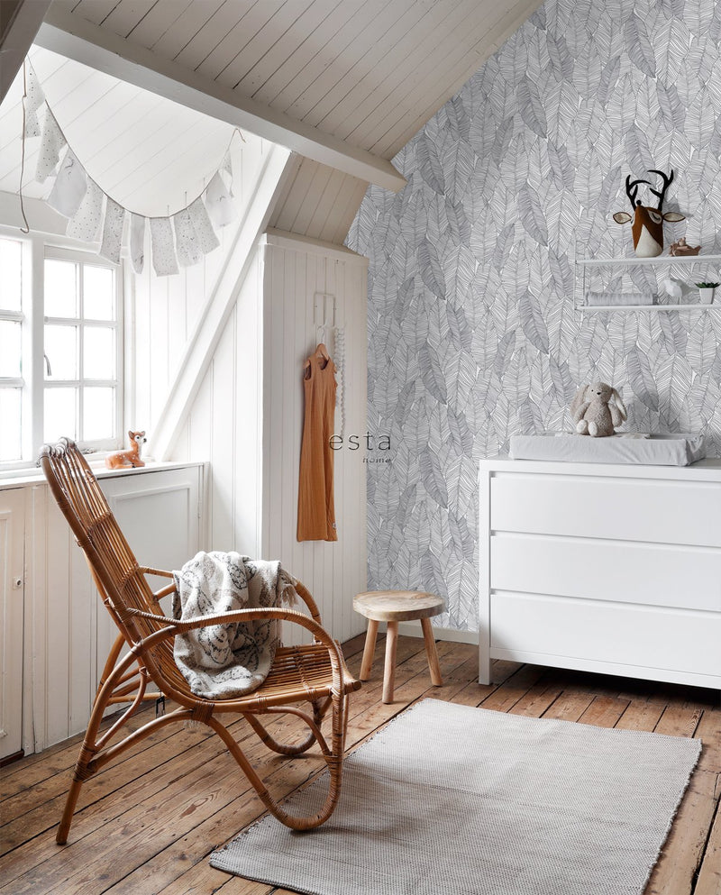 ESTAhome tapet handmålade blad - svart och vitt - Hemmavid.se