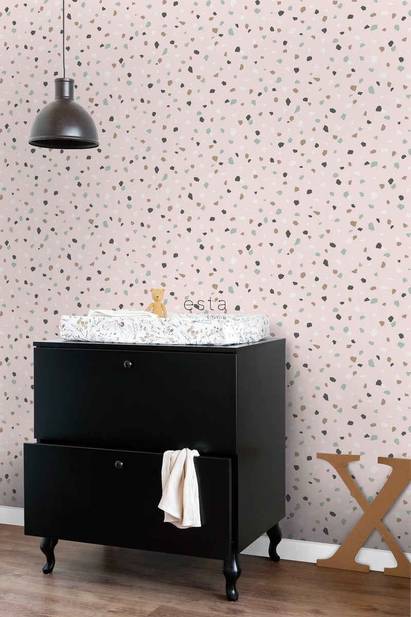 ESTAHOME tapet terrazzo - rosa, vitt och mintgrönt - Hemmavid.se