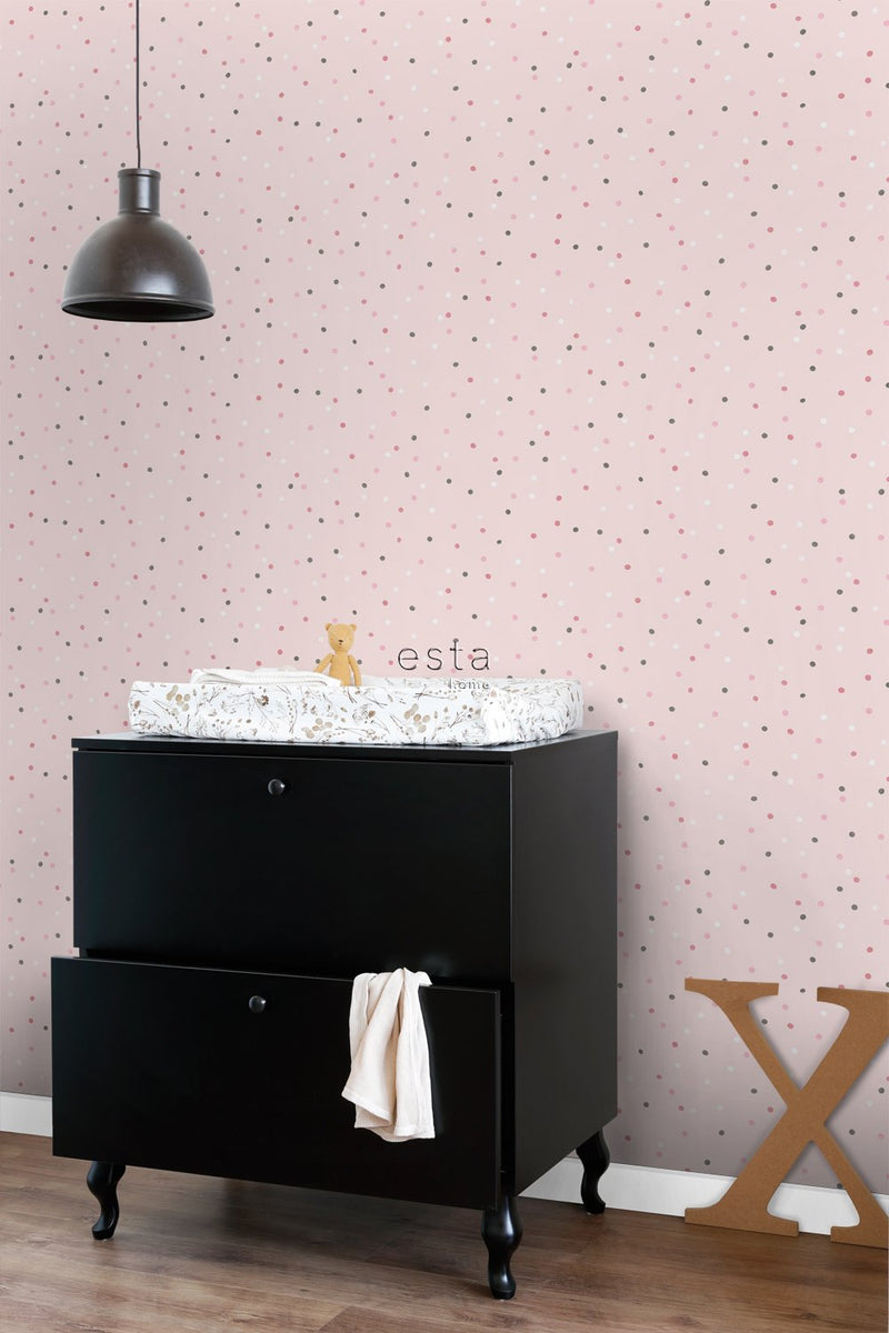 ESTAhome tapet prickar - rosa och varmt grått - Hemmavid.se