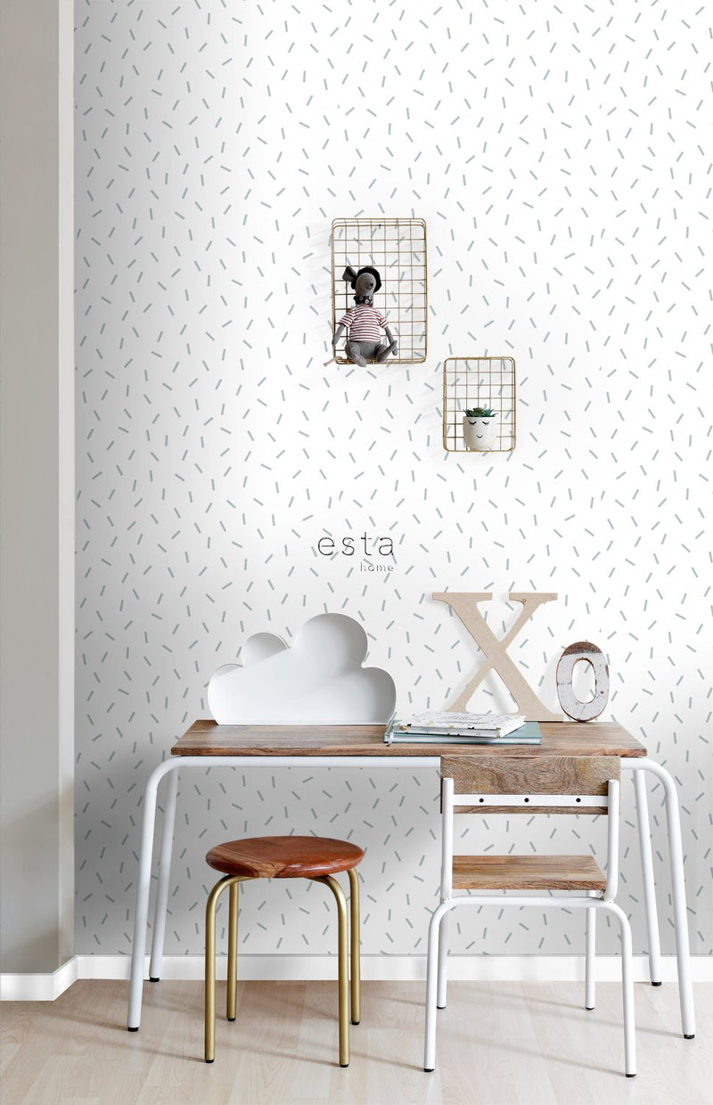 ESTAhome tapet grafiskt motiv - vintageblått - Hemmavid.se