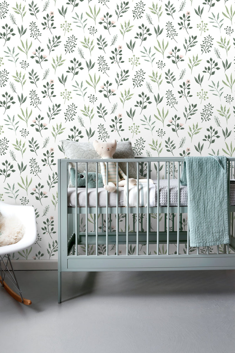 ESTAhome tapet blommönster - vitt och grågrönt - Hemmavid.se