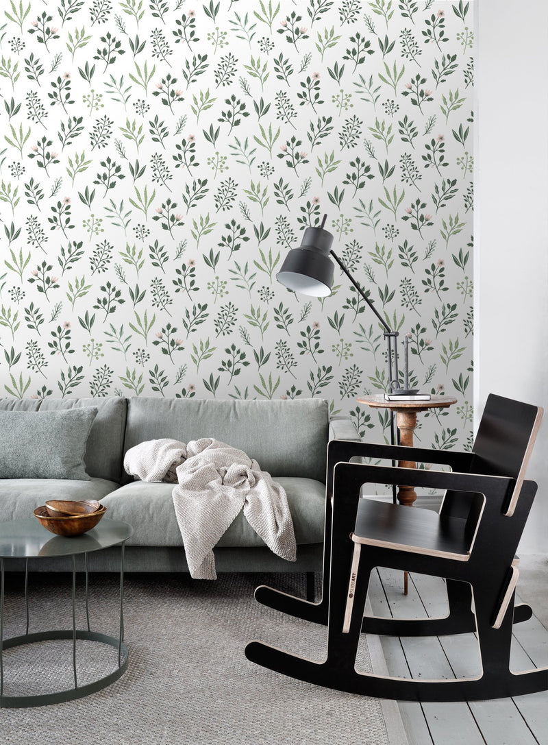 ESTAhome tapet blommönster - vitt och grågrönt - Hemmavid.se