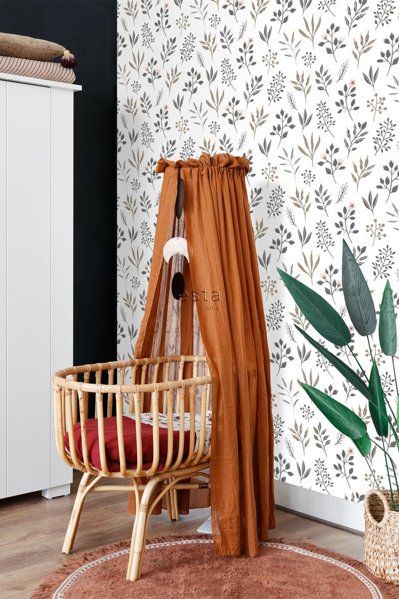 ESTAhome tapet blommönster - vitt, grått och rosa - Hemmavid.se