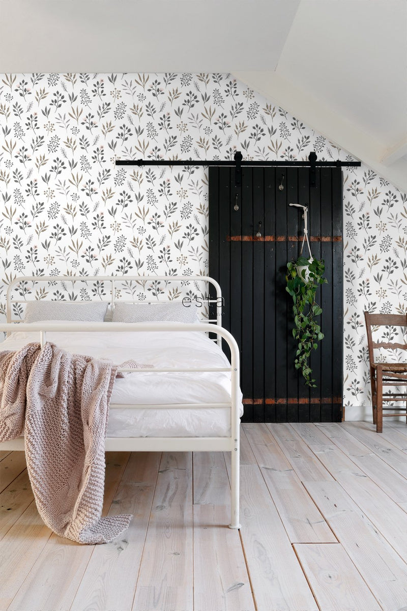 ESTAhome tapet blommönster - vitt, grått och rosa - Hemmavid.se