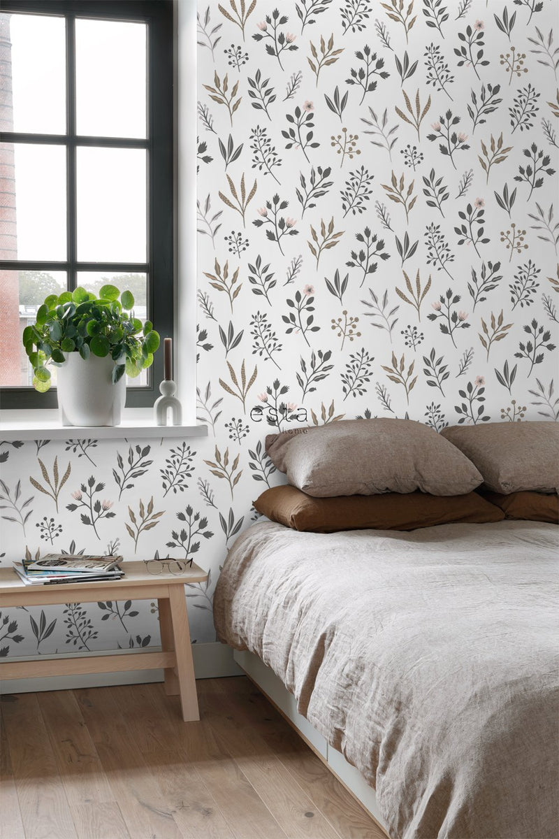 ESTAhome tapet blommönster - vitt, grått och rosa - Hemmavid.se