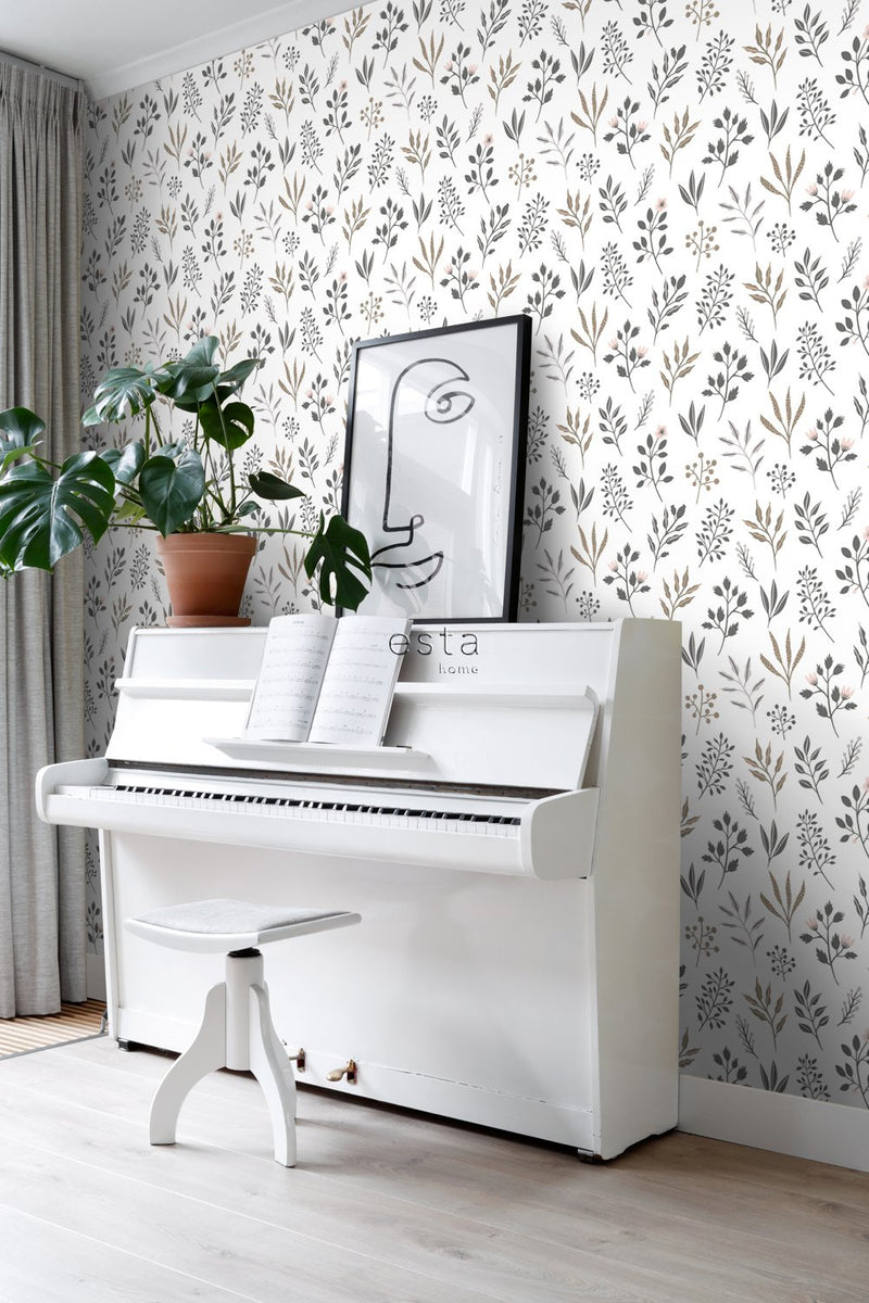ESTAhome tapet blommönster - vitt, grått och rosa - Hemmavid.se