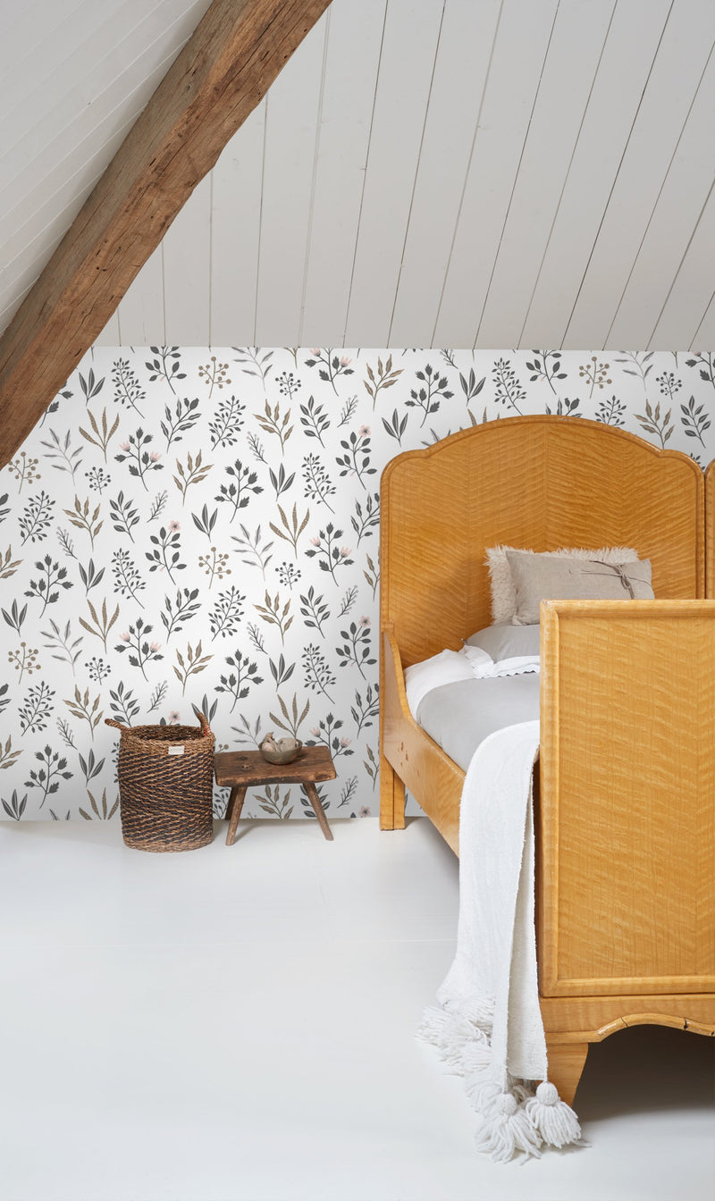ESTAhome tapet blommönster - vitt, grått och rosa - Hemmavid.se