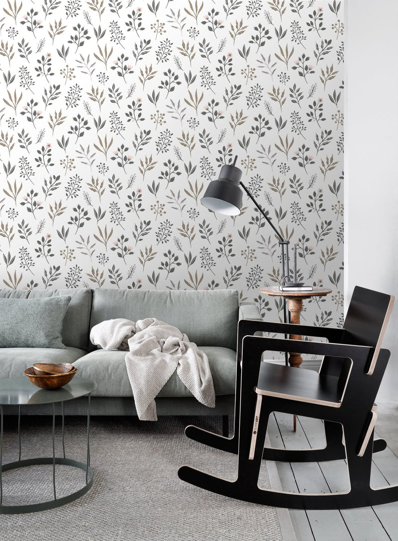 ESTAhome tapet blommönster - vitt, grått och rosa - Hemmavid.se