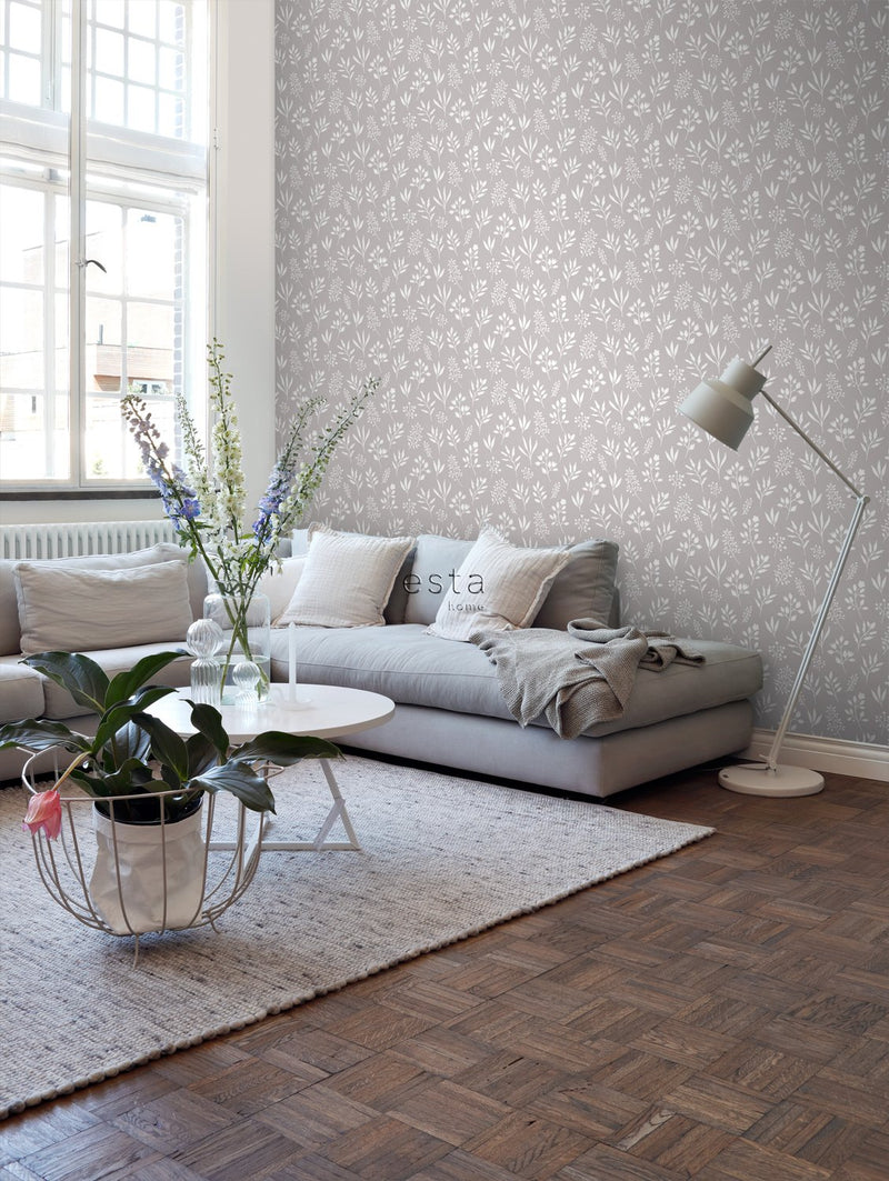 ESTAhome tapet blommönster - grått och vitt - Hemmavid.se