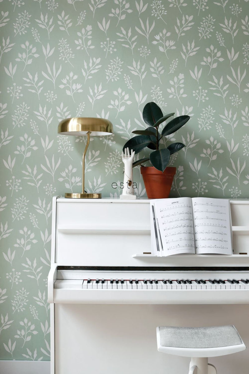 ESTAhome tapet blommönster - mintgrönt och vitt - Hemmavid.se