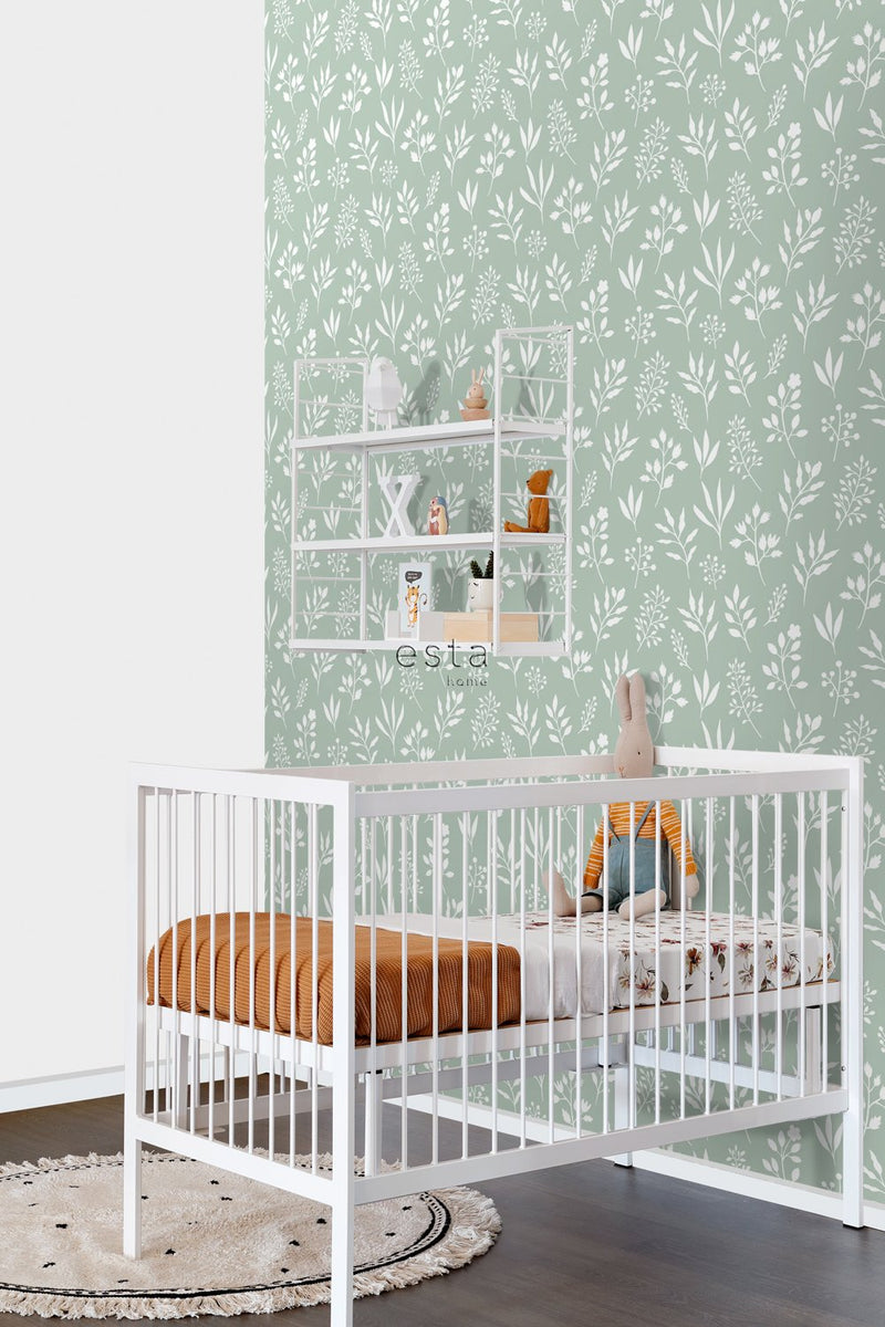 ESTAhome tapet blommönster - mintgrönt och vitt - Hemmavid.se