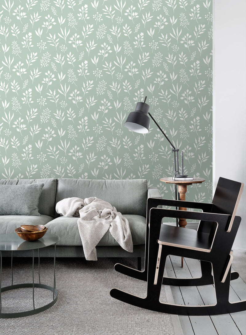 ESTAhome tapet blommönster - mintgrönt och vitt - Hemmavid.se