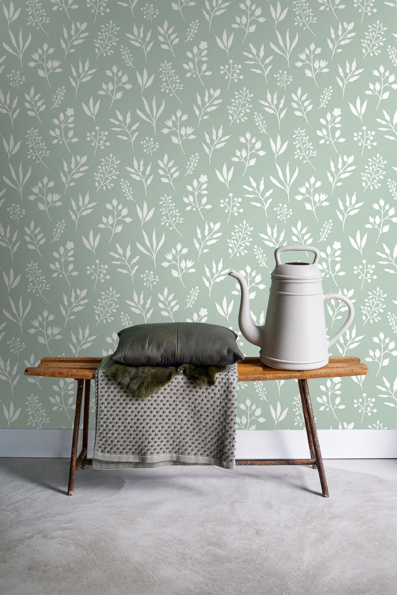 ESTAhome tapet blommönster - mintgrönt och vitt - Hemmavid.se