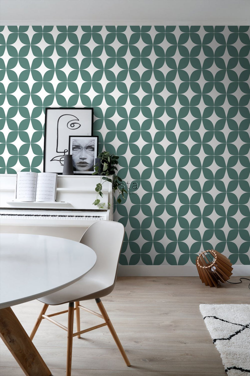 ESTAhome tapet grafiskt motiv - grönt och vitt - Hemmavid.se