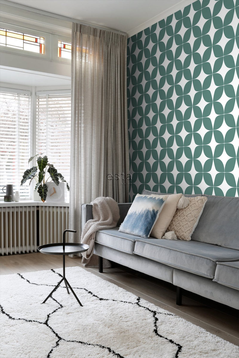ESTAhome tapet grafiskt motiv - grönt och vitt - Hemmavid.se