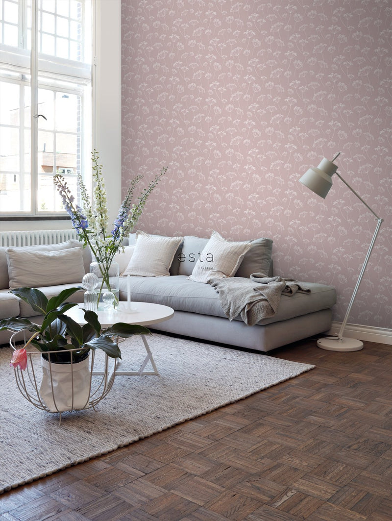 ESTAhome tapet blomflock - antikrosa och vitt - Hemmavid.se