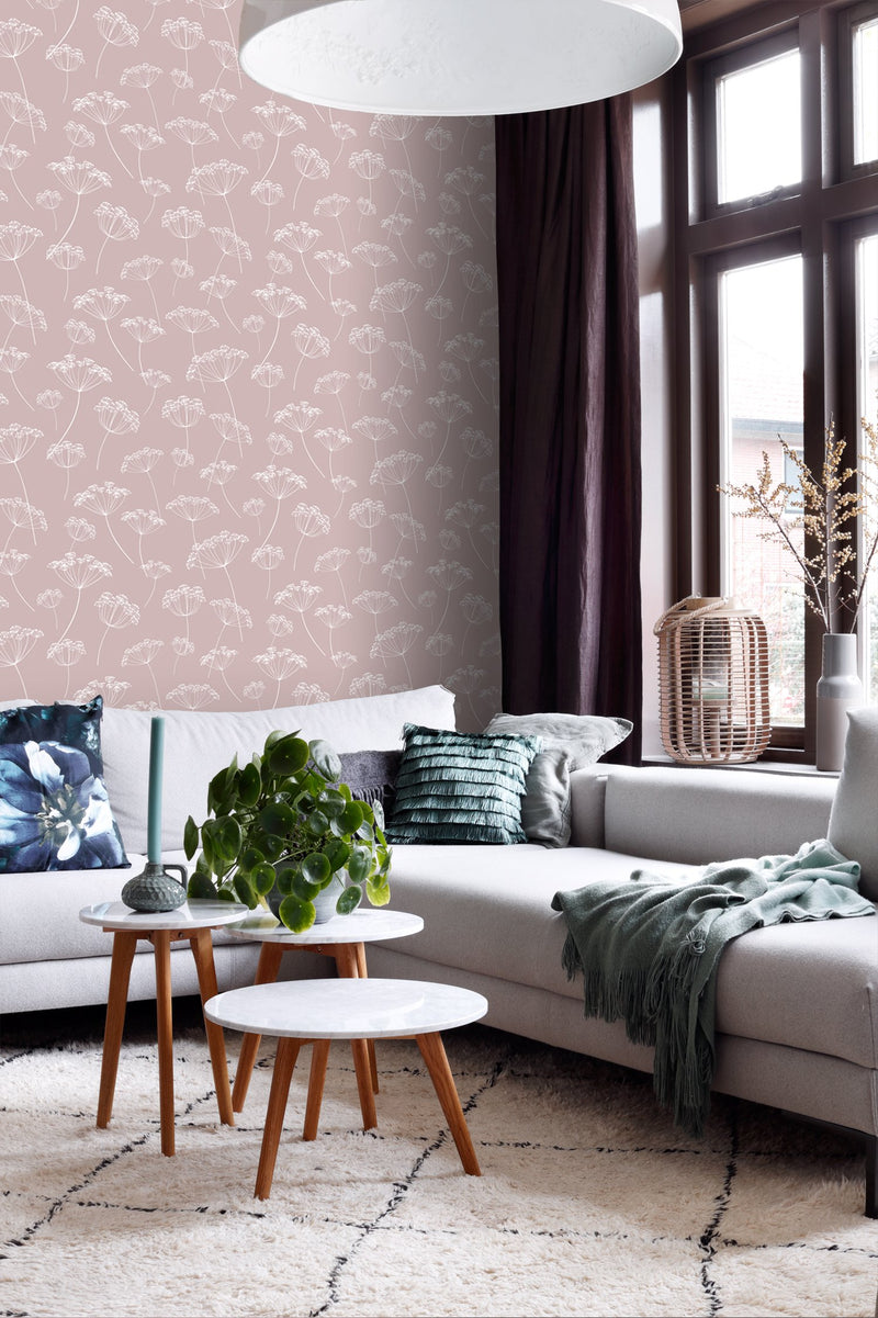 ESTAhome tapet blomflock - antikrosa och vitt - Hemmavid.se