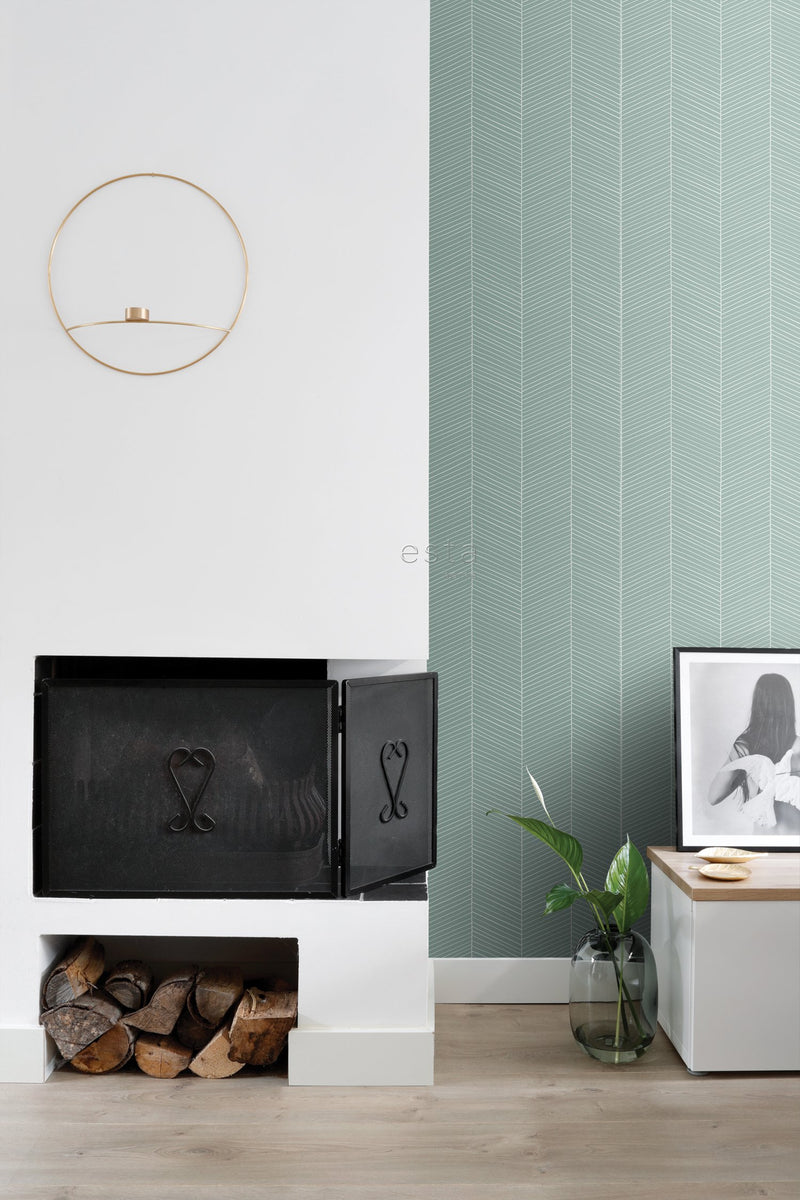 ESTAhome tapet fiskbensmönster - mintgrönt - Hemmavid.se