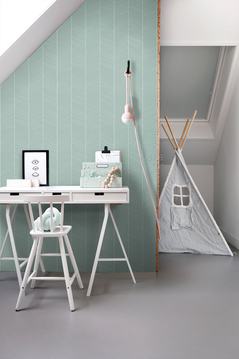 ESTAhome tapet fiskbensmönster - mintgrönt - Hemmavid.se