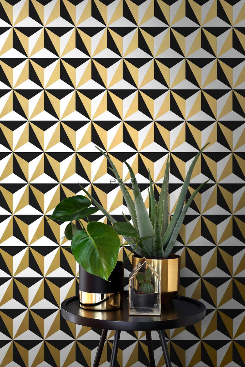ESTAhome tapet grafiskt motiv guld, vitt och svart - Hemmavid.se