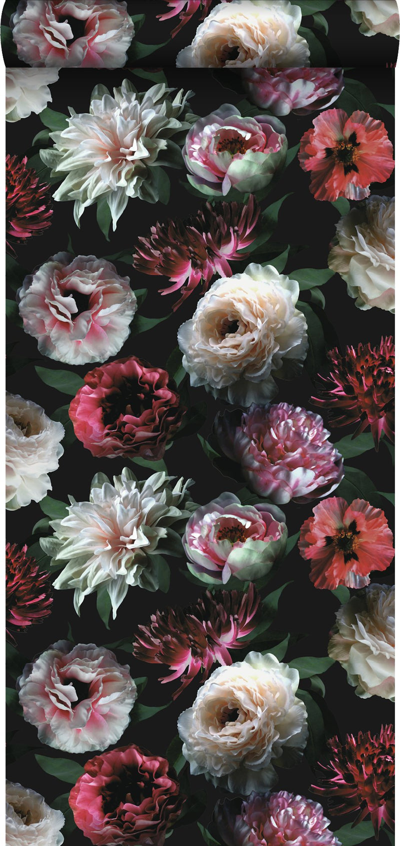 ESTAhome tapet blommor - rosa, svart och mörkgrönt - Hemmavid.se