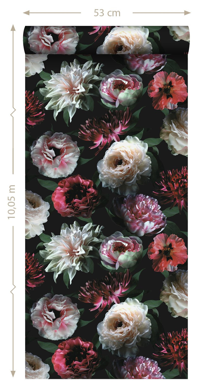 ESTAhome tapet blommor - rosa, svart och mörkgrönt - Hemmavid.se