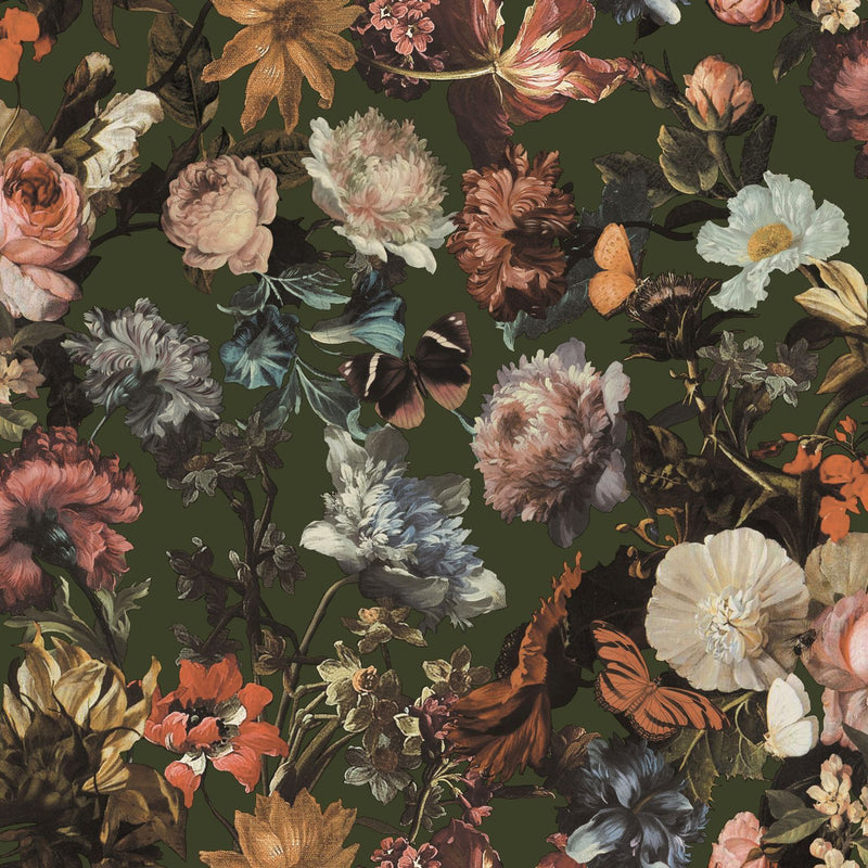 ESTAhome tapet blommor - gråaktigt olivgrönt - Hemmavid.se