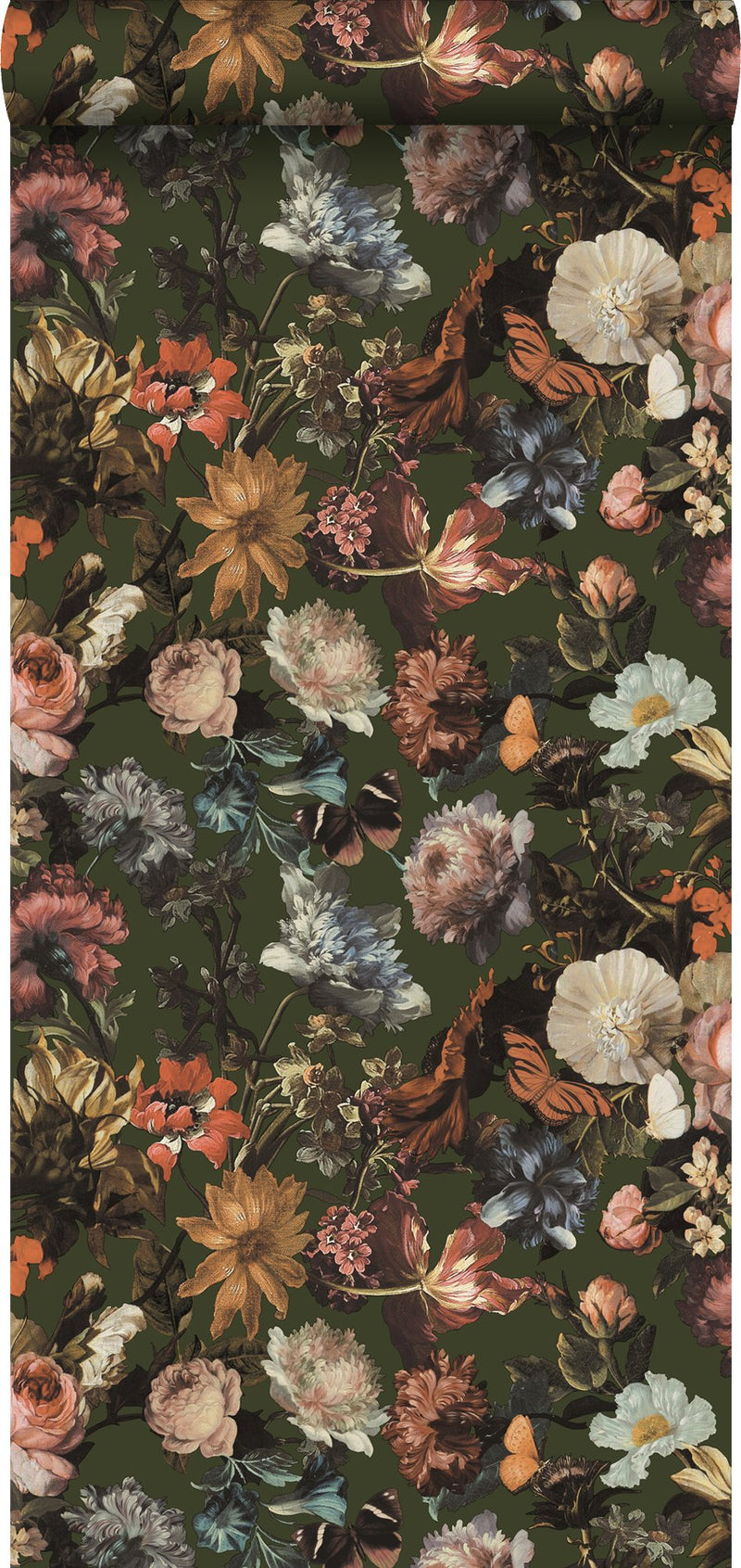 ESTAhome tapet blommor - gråaktigt olivgrönt - Hemmavid.se